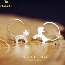 Форзац 925 пробы серебряные серьги-гвоздики с милым котом для женщин модные стильные ювелирные изделия для девушек