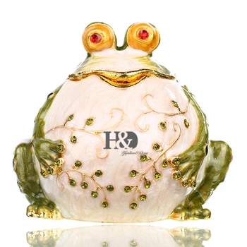 

H&D 5.4'' Green Round Belly Frog Jewelry Storage Bejeweled Collectible Trinket Box with Crystals Ring Holder Gifts For Lady/Girl