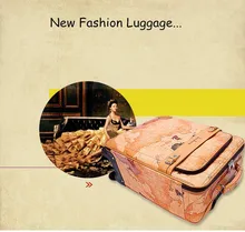 Wholesale!16 18 20 22 24″ high quality world map pu leather travel luggage suitcase on universal wheels,retro suitcase for girl