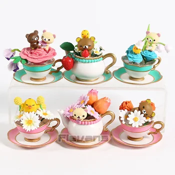 

Rilakkuma Bear Flower Tea Cup Collection Figures Mini PVC Toys Dolls Gift 6pcs/set