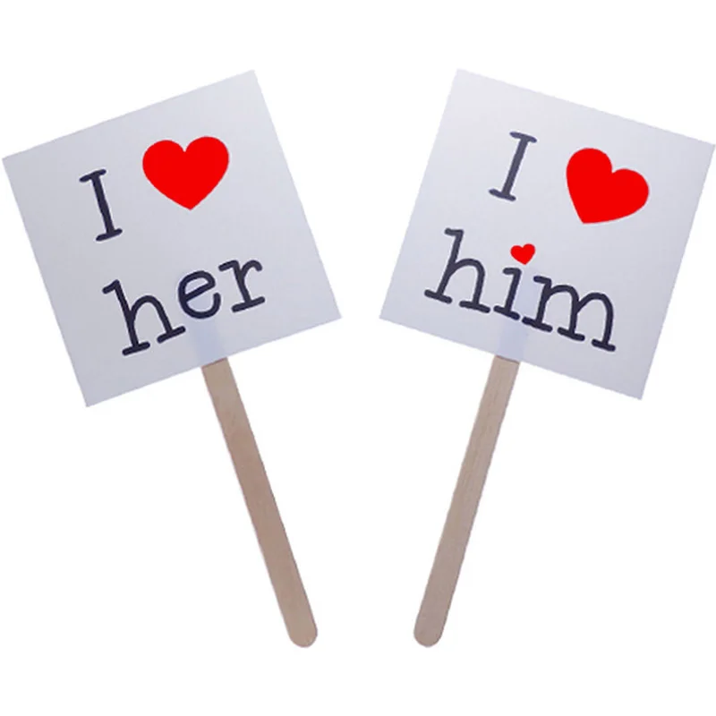 

2 pcs/set Novelty Wedding Decoration Photo Booth Props I love her I love him Photo Accessories Wedding Event Party Supplies