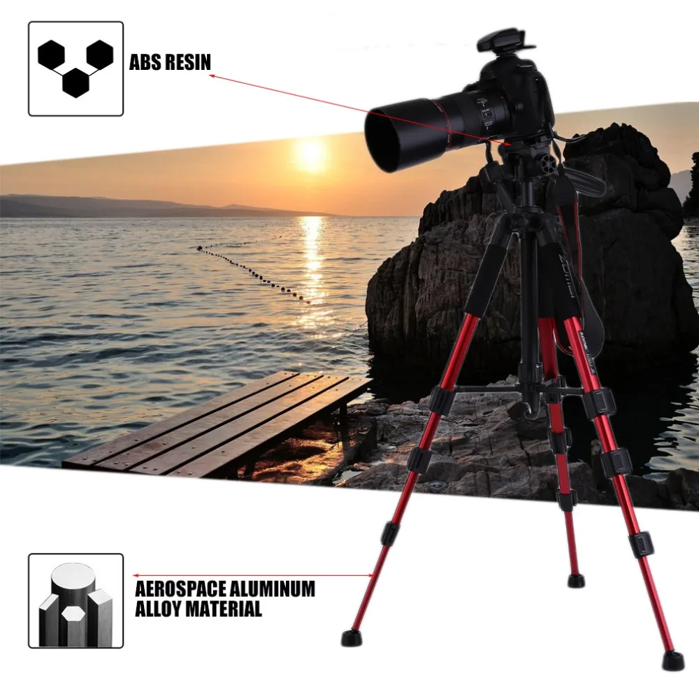 

Zomei Q111 Aluminium Tripod Stand monopod Camera Accessories For SLR Camera With Carrry Bag red black two colors available