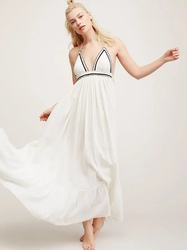 Женское платье с открытой спиной длинное макси и вышивкой летнее платье|dress