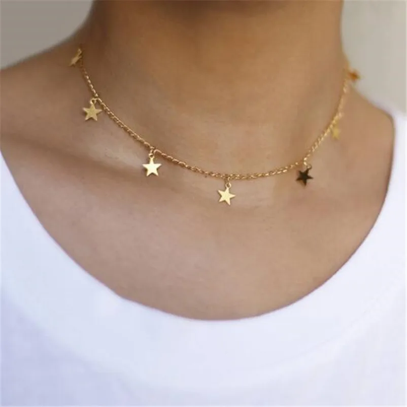 

LUSION Jewelry Star Choker Necklace Gift Women Gold Sliver Color Chains Boho Simple Chokers Necklace Statement Accessories Hot