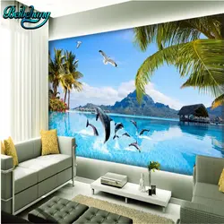 Beibehang заказ фото обои 3d пляж кокосовой пальмы Дельфин задний план большой росписи 3d живопись