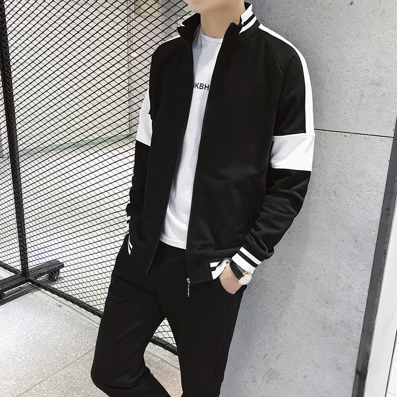

Men's chemical fiber blended casual suit New autumn large size Korean version of color matching simple running sportswear