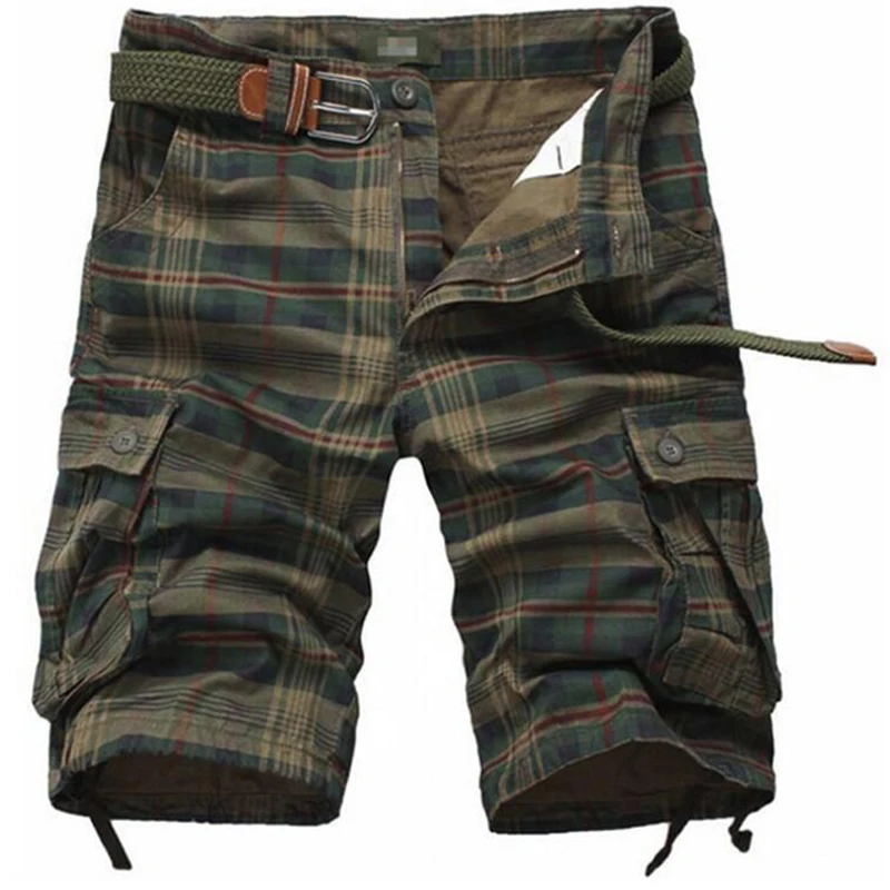

New Casual Shorts Men Summer Plaid Beach Shorts Camo Camouflage bermuda masculina Mens Multi Pocket Tactical Short Pants