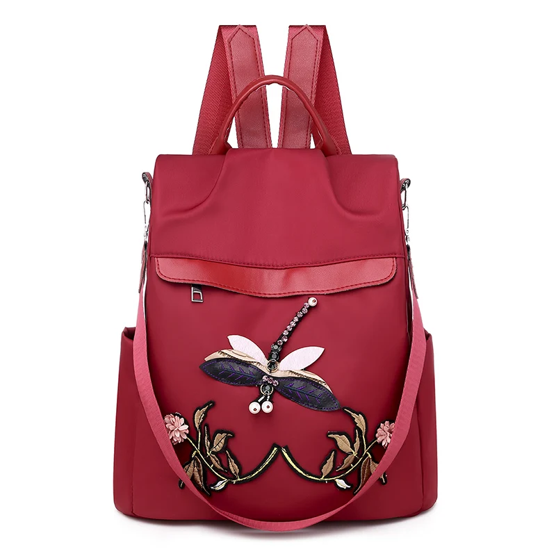 

Ethnic Style Embroidered Nylon Backpack Oxford Cloth Waterproof Anti-theft Travel Fashion Shoulder Backpacks For Women Girl Bags