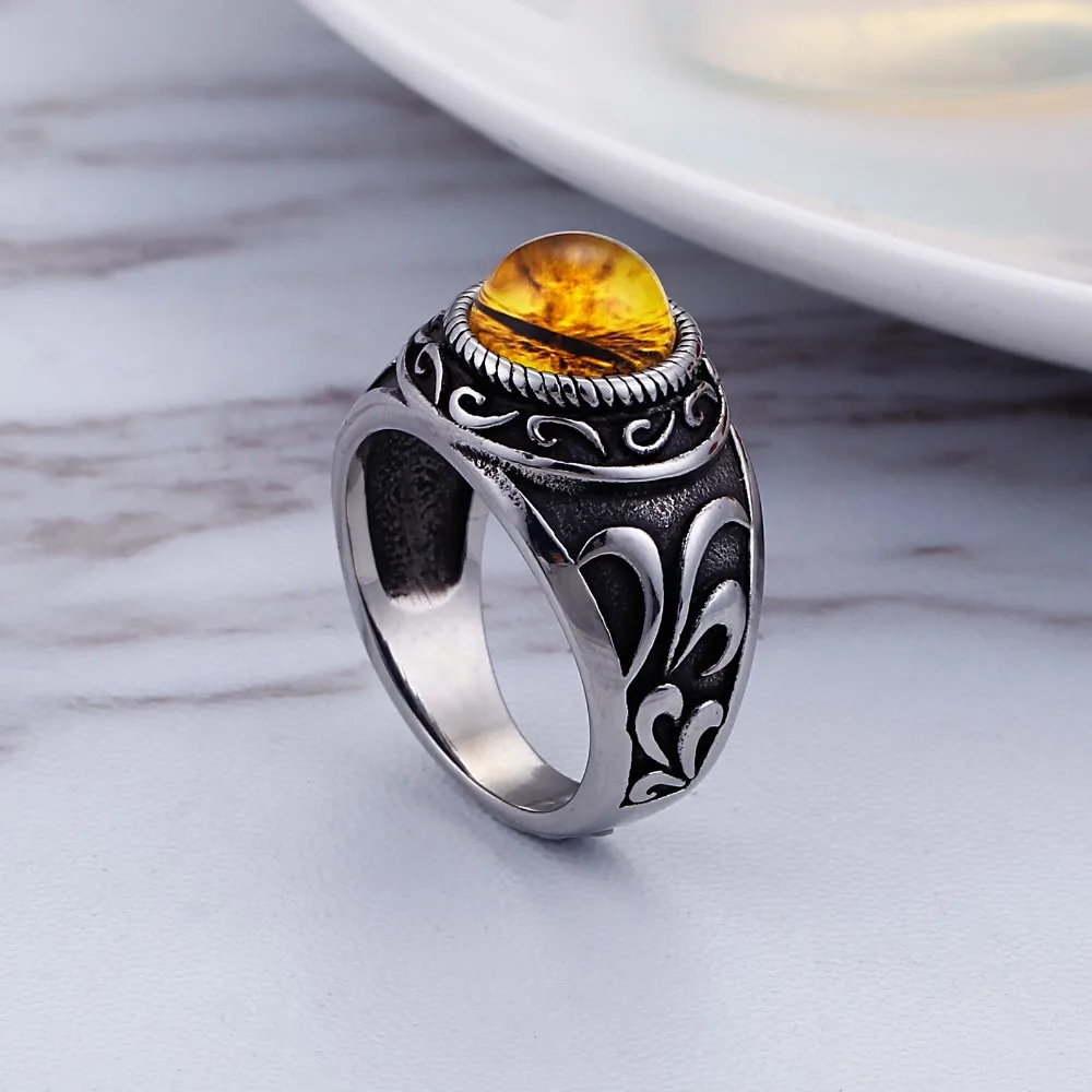 HaoYi Vintage Stainless Steel Cat Eye Ring Men's Hip Hop/Rock Irregular Opal Jewelry Size 8-13 | Украшения и аксессуары