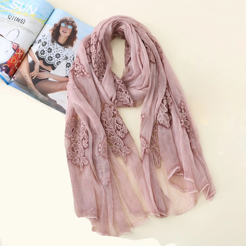 

Silk Scarf Fashion Embroidery 2019 New Women Silk scarves High Quality Soft Lady Pashmina Shawls Bandana Foulard Hijabs