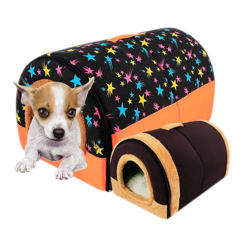 

Pet Dog House Cat Puppy Bed sofas Winter Warm Nest Mats Detachable tunnel Plush Dual use Kennel Autumn Pet Accessories Supplies
