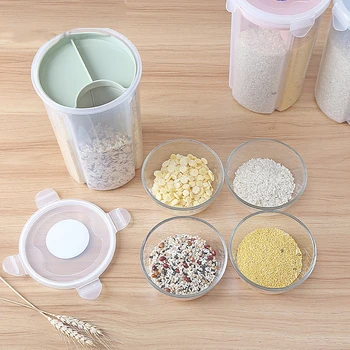 

Plastic Transparent Grain Storage Tank Kitchen Sealed Moisture-proof Rotating Grain Storage Box For Kitchen Storage Tool