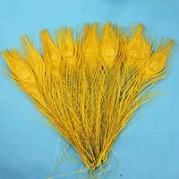100 pcs/Lot natural yellow Peacock feathers eyes 25-30 cm 10-12 Inch Peacock plumage plume decoration feathers