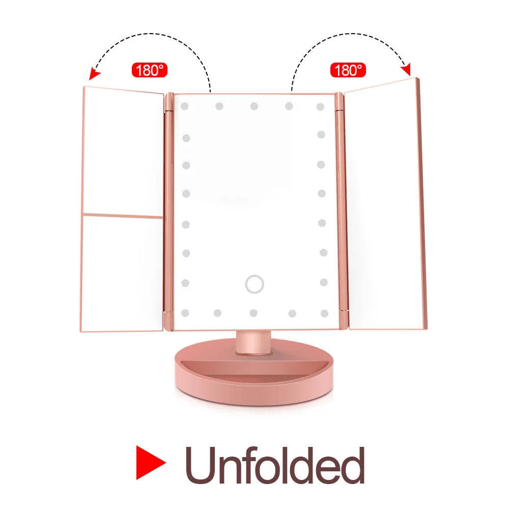 Оснащен сенсорным экраном 22 светодиода макияж зеркальный стол макияж 1X/2X/3X/10X увеличительные зеркала Vanity 3 складной Регулируемый Зеркало