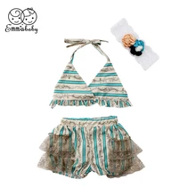 Британский кружевной танкини для маленьких девочек, 3 предмета, кружевной лоскутный купальник на бретельках, костюмы из двух предметов