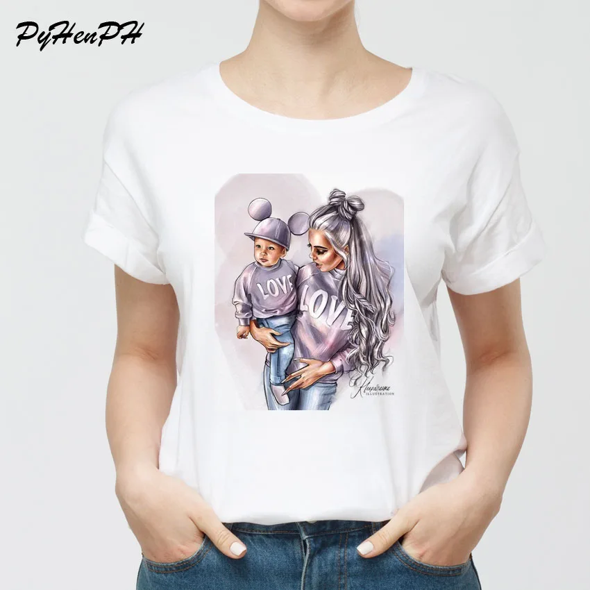 

Vogue T-Shirt Women Family tshirt Vintage Harajuku Cute Mother and Son Vogue Printed Short Sleeve Tees Tops Tumblr Clothing