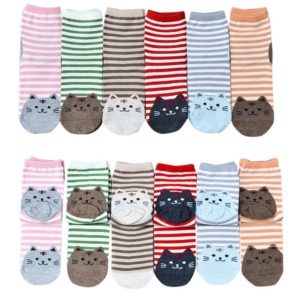 

2019 Fashion Women socks 3D Animals Striped Cartoon Women Lovely Cat Footprints funny Cute Soft Cotton Floor Cute Winter Sock @C