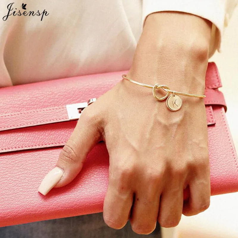 Girlfriends A-Z Charm Bracelets Bridesmaid Opening Bangle Jewelry Jisensp Simple Initial Knot Bracelet 26 Letters Bangles for bangle bracelet