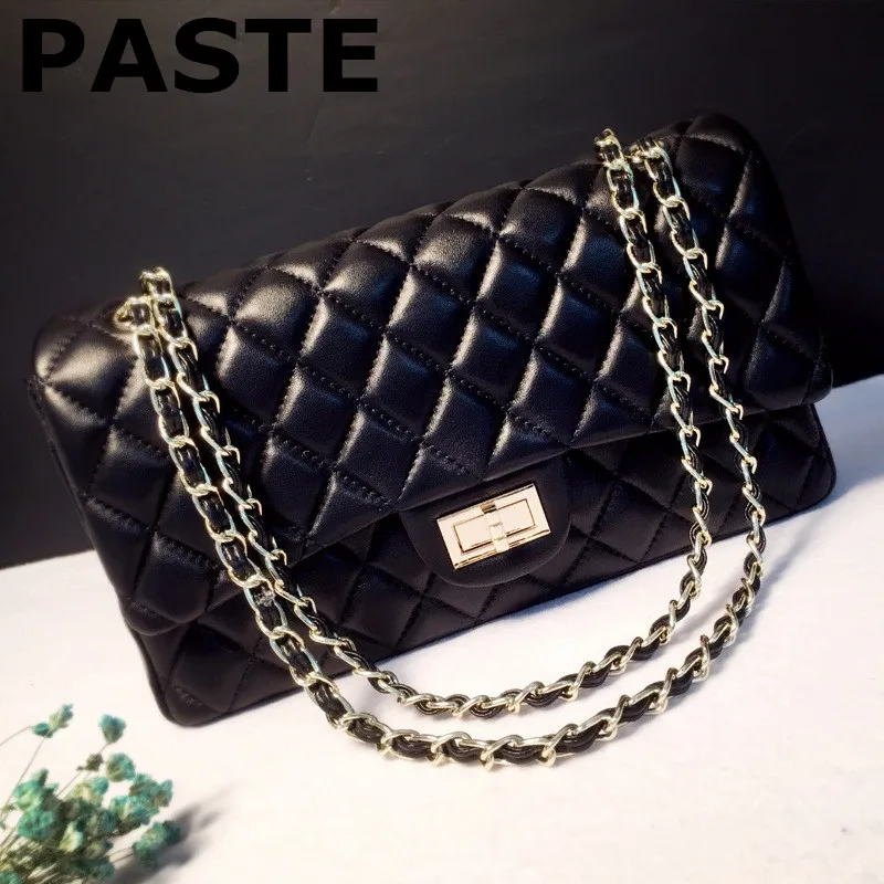 

30cm Sheepskin Diamond Lattice Women Handbags high quality genuine sheep leather messenger& Shoulder bag Luxury Brand Sac A Main