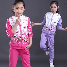 2016 Весна Девушка Спортивная Одежда Kid Одежда Set Девушки Спортивный Костюм Мода Из Двух Частей Набор Цветок Подростков Девушка Малышей Одежда