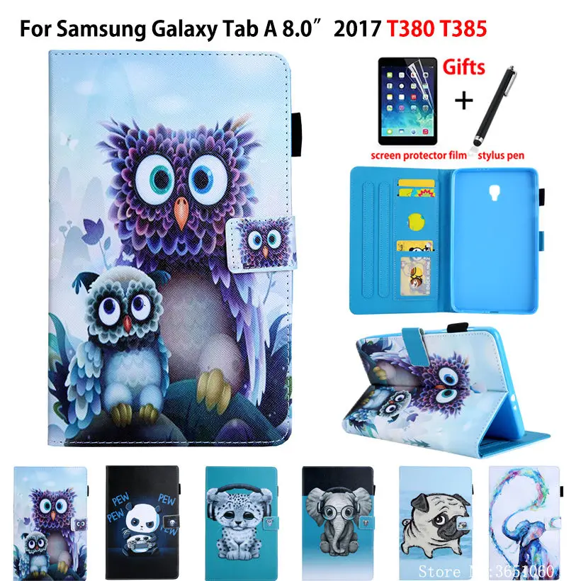 Чехол с животными для Samsung Galaxy Tab A 8 0 2017 T380 T385 SM-T385 умный чехол планшета подставкой +