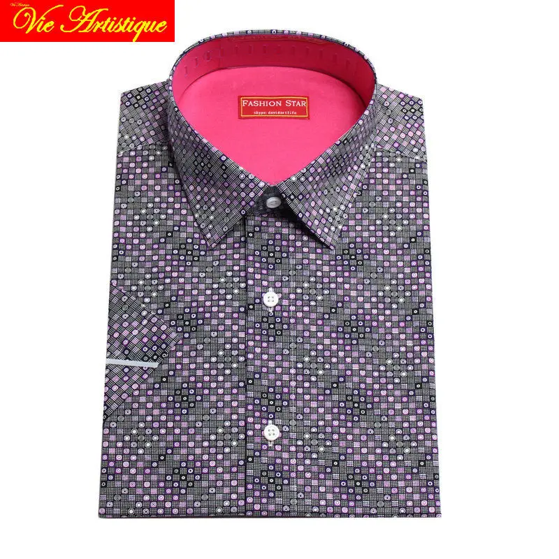 ^Cheap Custom tailor made heren bespoke katoen bloemen jurk shirts zakelijke formele bruiloft ware blouse 2019 paars polka dot mode