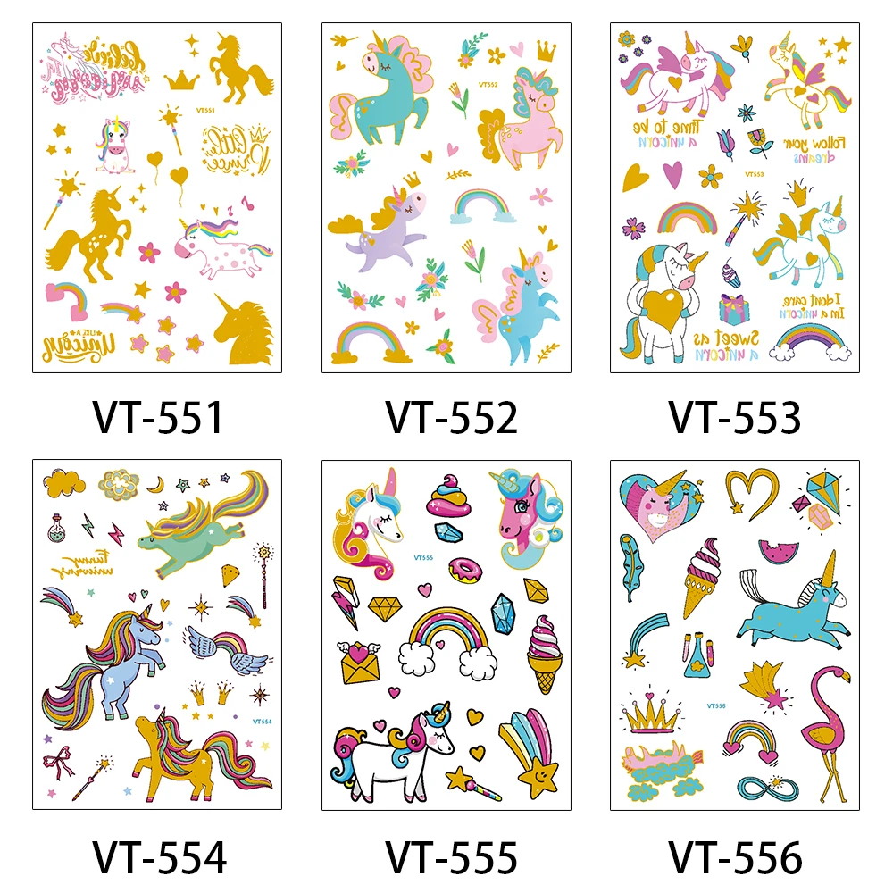 

1Pcs Rocooart Big size New Metal Unicorn Tattoos Cartoon Design For kid Temporary Waterproof Flash Tattoos Fake tattoo