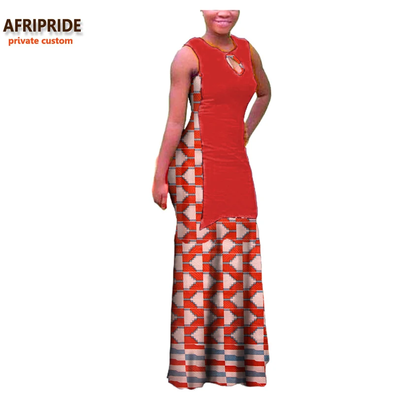 2018 Африканский для женщин Повседневное платье AFRIPRIDE Частный заказ лоскутное узор Пол Длина 100% натуральный хлопок плюс размеры A722599