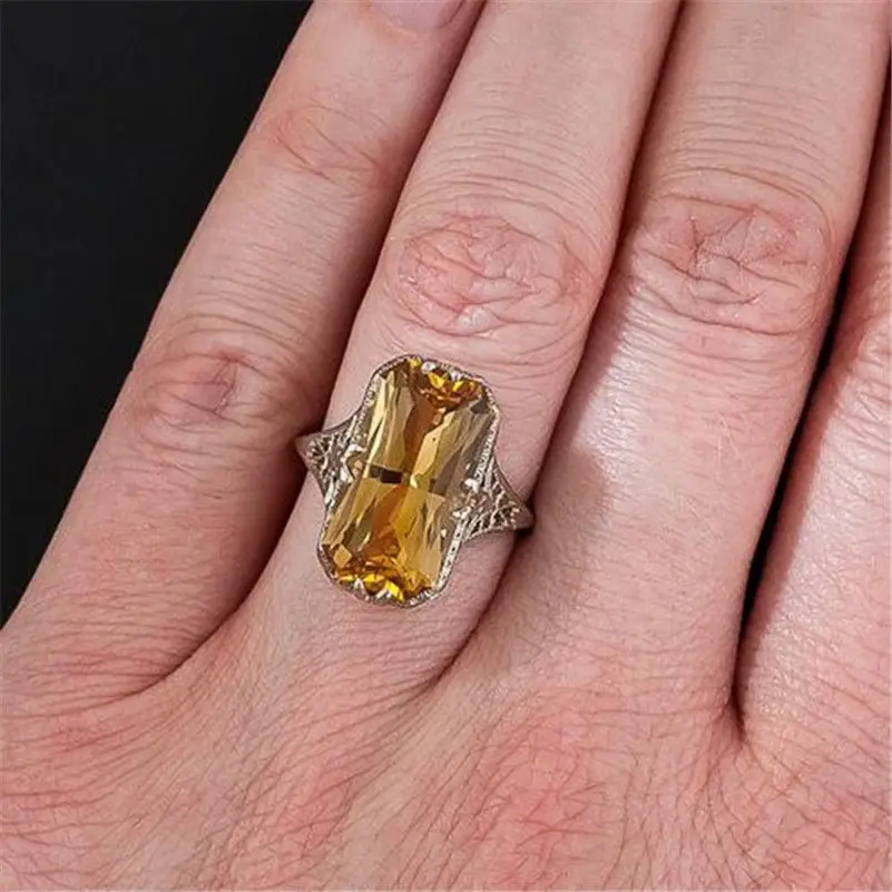 Горячее предложение, женские кольца с желтым кристаллом и цирконием, серебряные кольца на полый палец, ювелирные изделия, опт, Anel Feminino, размеры 6-10