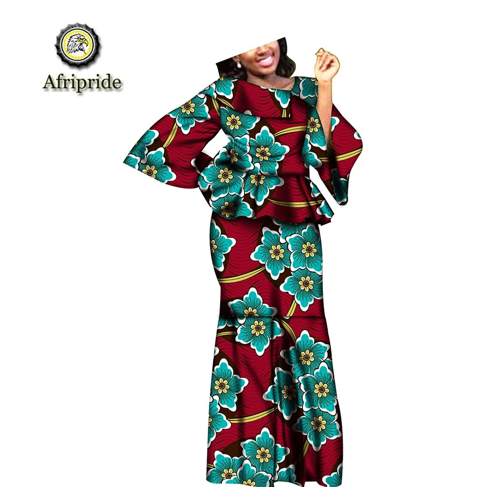 

2019 african dresses for women print Elastic casual plus size Baggy embroidery Floor-Length Suit for lady AFRIPRIDE S1926003