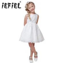 Iefiel для детей девочек белого и черного цвета без рукавов с бантом на поясе кружевное платье принцессы с цветочным рисунком для девочек; платье подружки невесты на свадьбу, детское платье-пачка, платье, украшенное цветами и Размеры От 1 до 10 лет