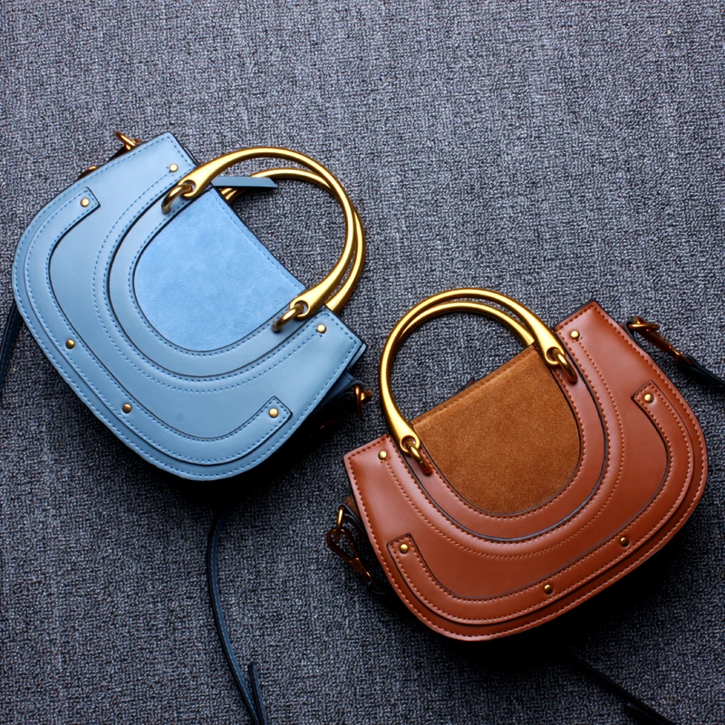 Модный бренд натуральная кожа женская седельная сумка дизайнерская настоящая кожаная сумка на плечо женская сумка с металлической ручкой сумка через плечо