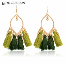 Por Olive Green Earrings Lots Qihe Jewelry Tel Earrings Chandelier Charm Olive Green 2 Color Fringe Silk Pendant For Women Brincos 2017