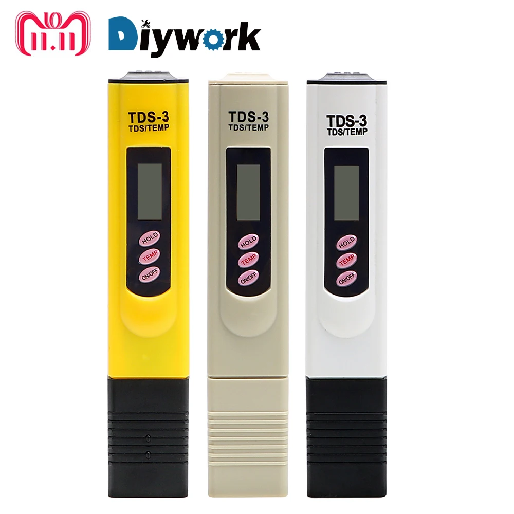 

DIYWORK TDS Meter Tester Water Purity Filter Measuring Tools T Water Meter Quality Testing Pen 0-9999 PPM Portable EMP/PPM
