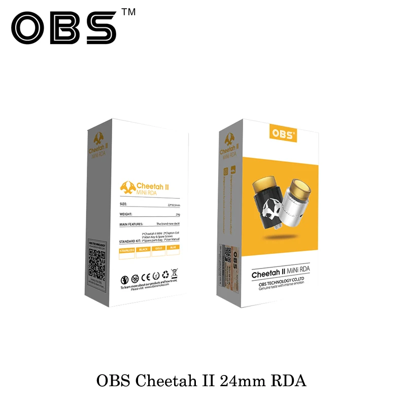 100% Аутентичный obs Cheetah II RDA бак электронный Cig Восстановленный капельный