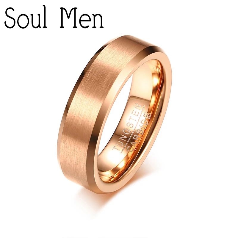 

6MM Unisex Brushed Rose Gold Color Tungsten Carbide Wedding Band Rings For Women Simple Alliance Comfort Fit Party Jewelry