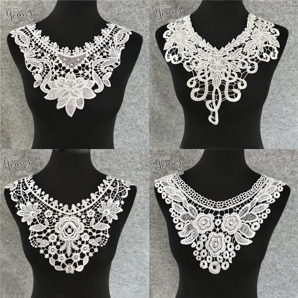 White Embroidered Lace Neckline Neck Collar Trim Bridal Wedding dress