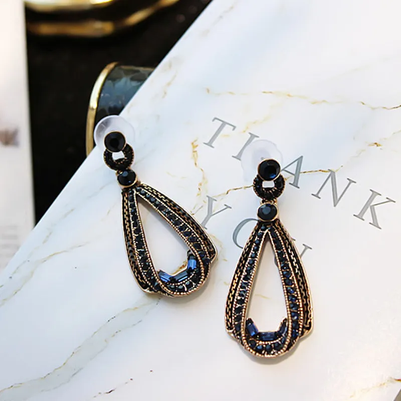 LUBOV Exaggerated Blue Crystal Lace Golden Metal Chain Dangle Earrings Women Personality Statement Drop Earrings Christmas Gift - Image 3