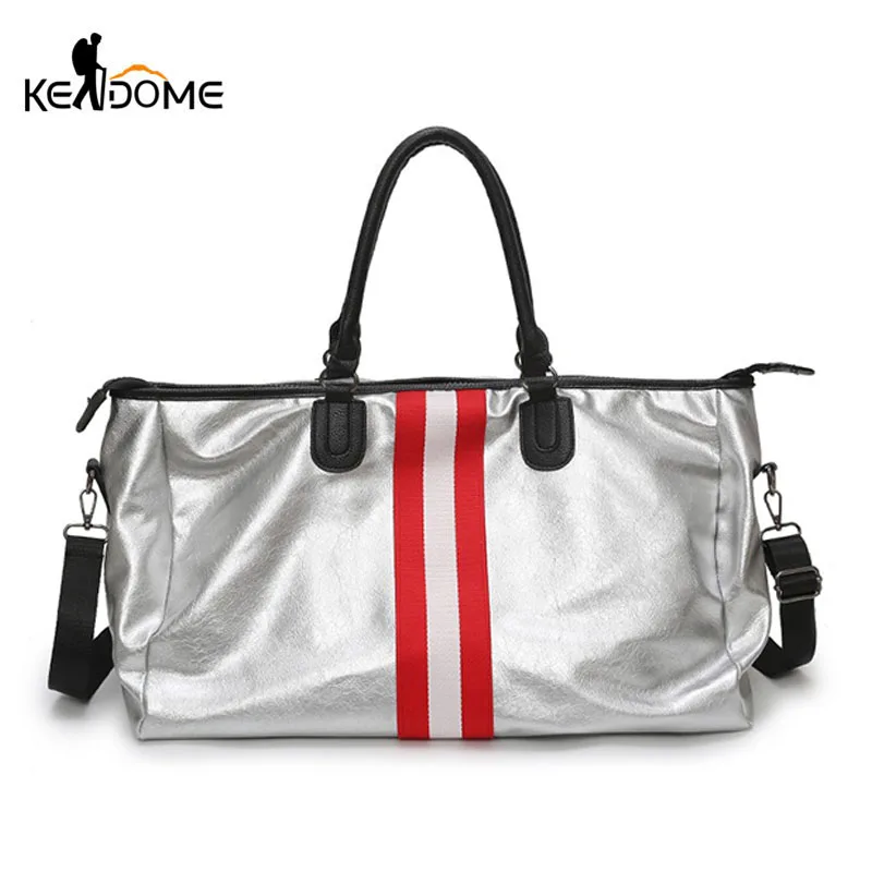 

Big Women Mne's Travel Bag Handbags Trip Fitness Bags PU leather Luggage Shopping Tas Silver Glitter Sac De Sport Bolsa XA781WD