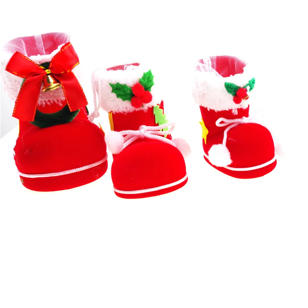 Милые носки-ботиночки разных размеров; 1 шт.; яркие зимние носки для малышей; Рождественский Санта-Клаус; Подарочный пакет из флока; Рождественский подарок
