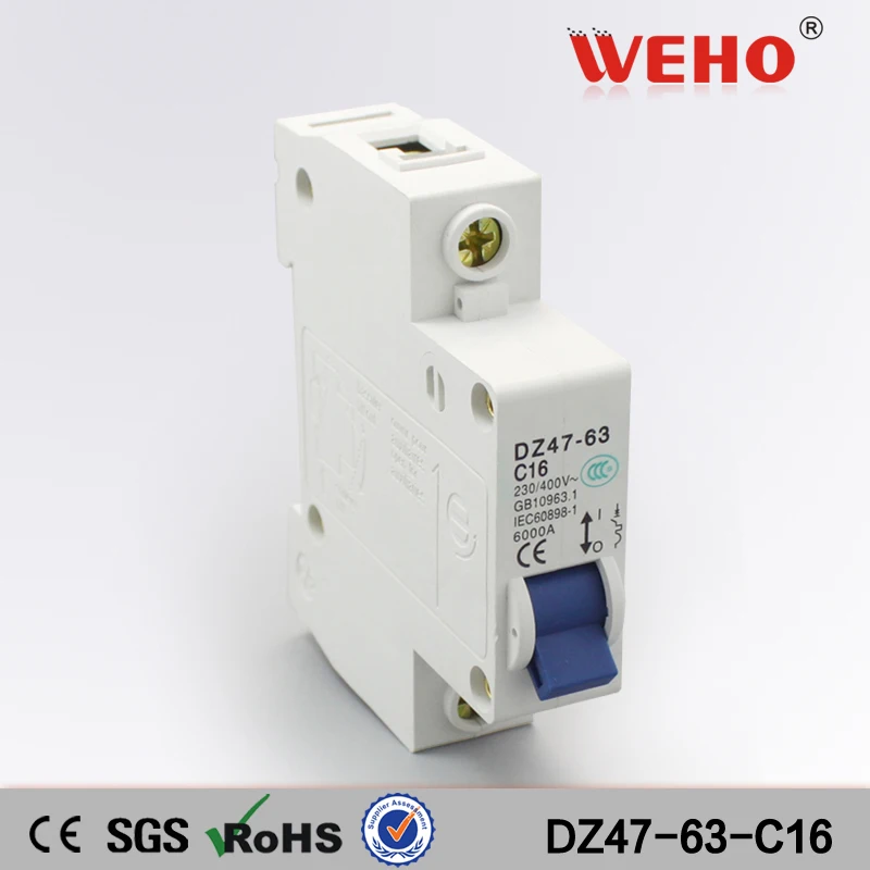 

DZ47-63-C16 MCB Breaker 1P 16A