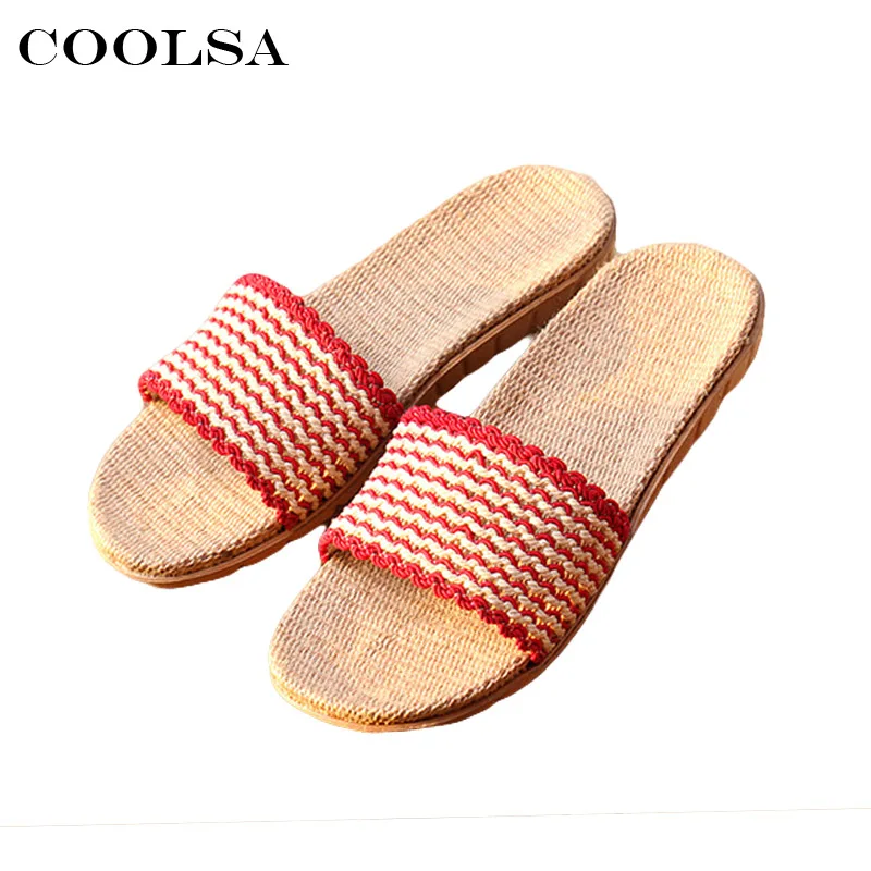 

Coolsa New Summer Women Linen Slippers Striped lace Flip Flop Flax Fabric Non-slip Slides Indoor Female Casual Beach Sandals Hot
