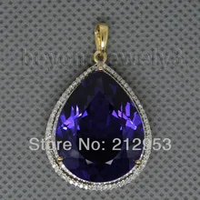 Аметист ювелирные наборы для ухода за кожей в груша 16x20 мм 16.88ct натуральным аметистом и 0.64ct со стразами однотонные 14Kt желтого золота драгоценный кулон CA001