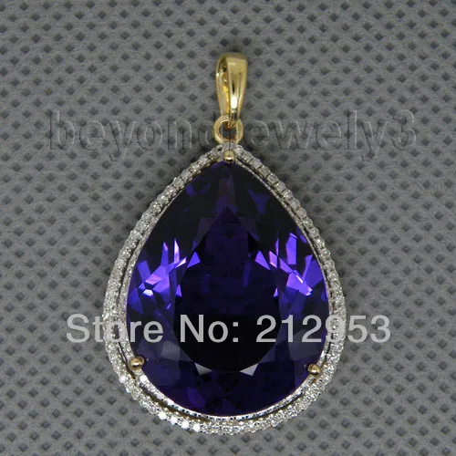 US $659.00 Amethyst Jewellry Pear 16x20mm 1688ct Natural Amethyst And 064ct Diamond Solid 14Kt Yellow Gold Gemstone Pendant CA001