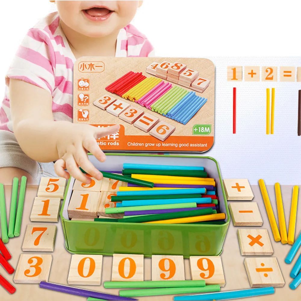 Детские обучающие игрушки для счета, обучающий материал, Счетные палочки, раннее образование, Монтессори, деревянные для детей, математические игры с железной коробкой