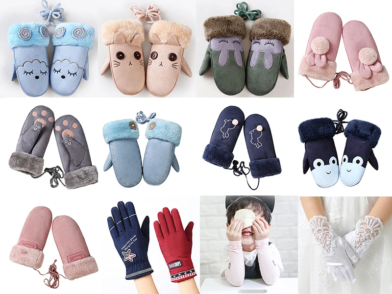 Fashion Lovely Children's Winter Thick Cashmere Warm Cartoon Rabbit Bear Suede Leather Gloves Boy/Girl Faux Sheepskin Glove 100A mens suede gloves