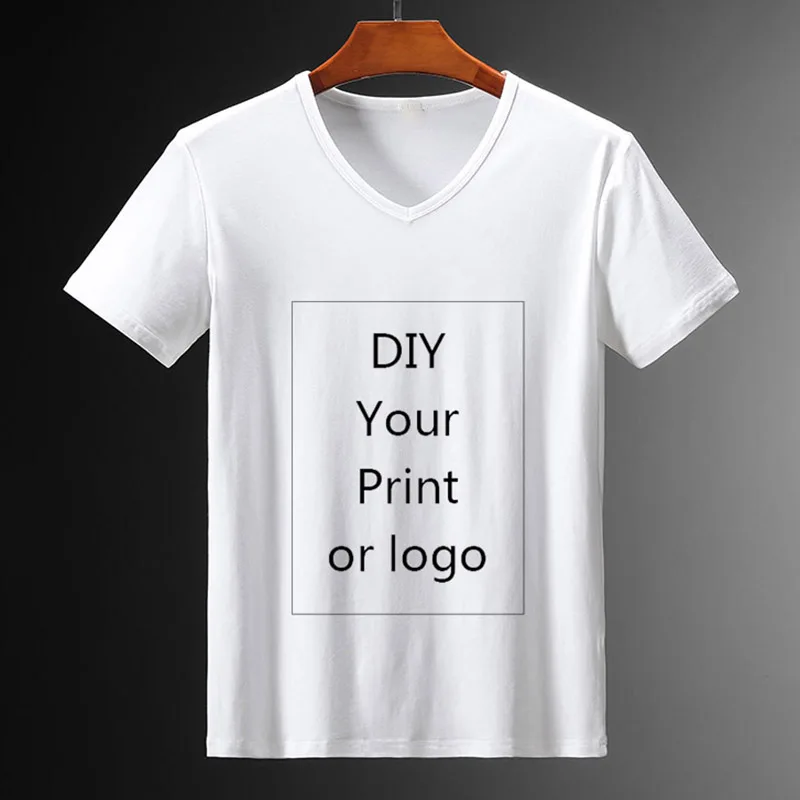 Customized Print  V-neck T Shirt for Men DIY Your Like Photo or Logo White Top Tees Women's and Men's Clothes Modal  T Shirt