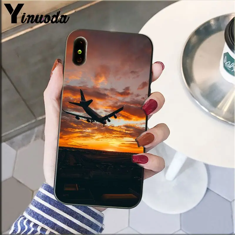 Airplane travel in the sunset