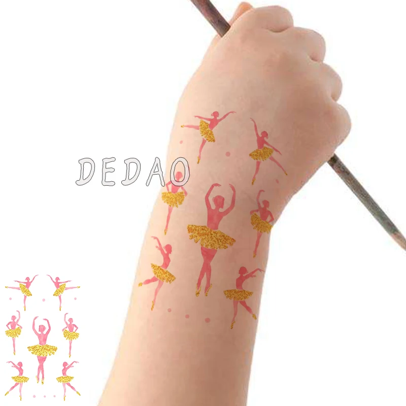 

Waterproof Temporary Fake Tatoo Sticker Kids Tattoo Stickers Cartoon Gold Ballet Dancing Flash Tatto Tattoos Tatouage For Girl