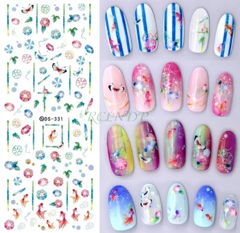 

Nail sticker nails art decorations sliders adhesive design flower bird fish water Transfer decals manicure lacquer accessoires